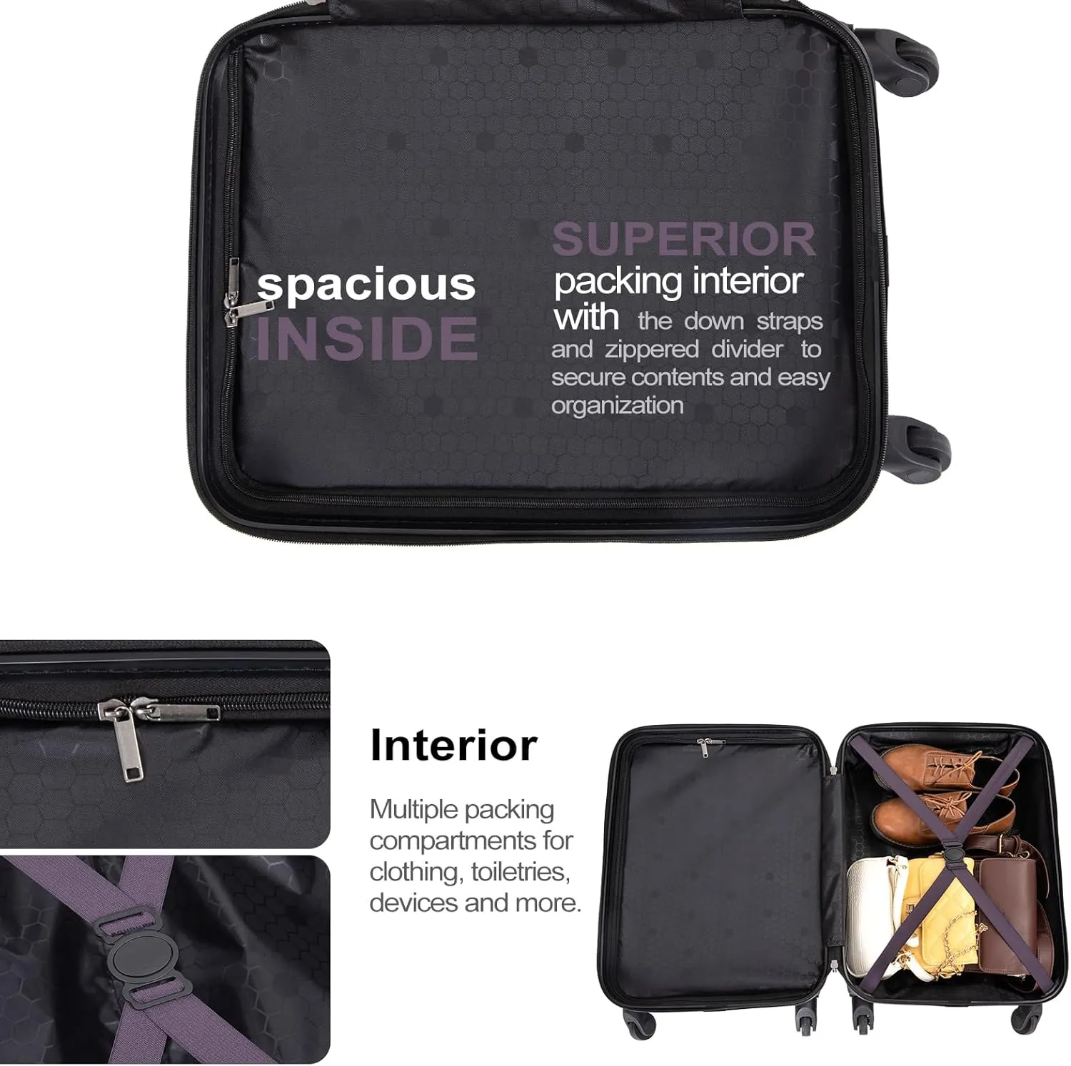 Carry On Luggage,Suitcases with Wheels Hardshell,ABS Lightweight Carry On Suitcase, 20-Inch (Purple)