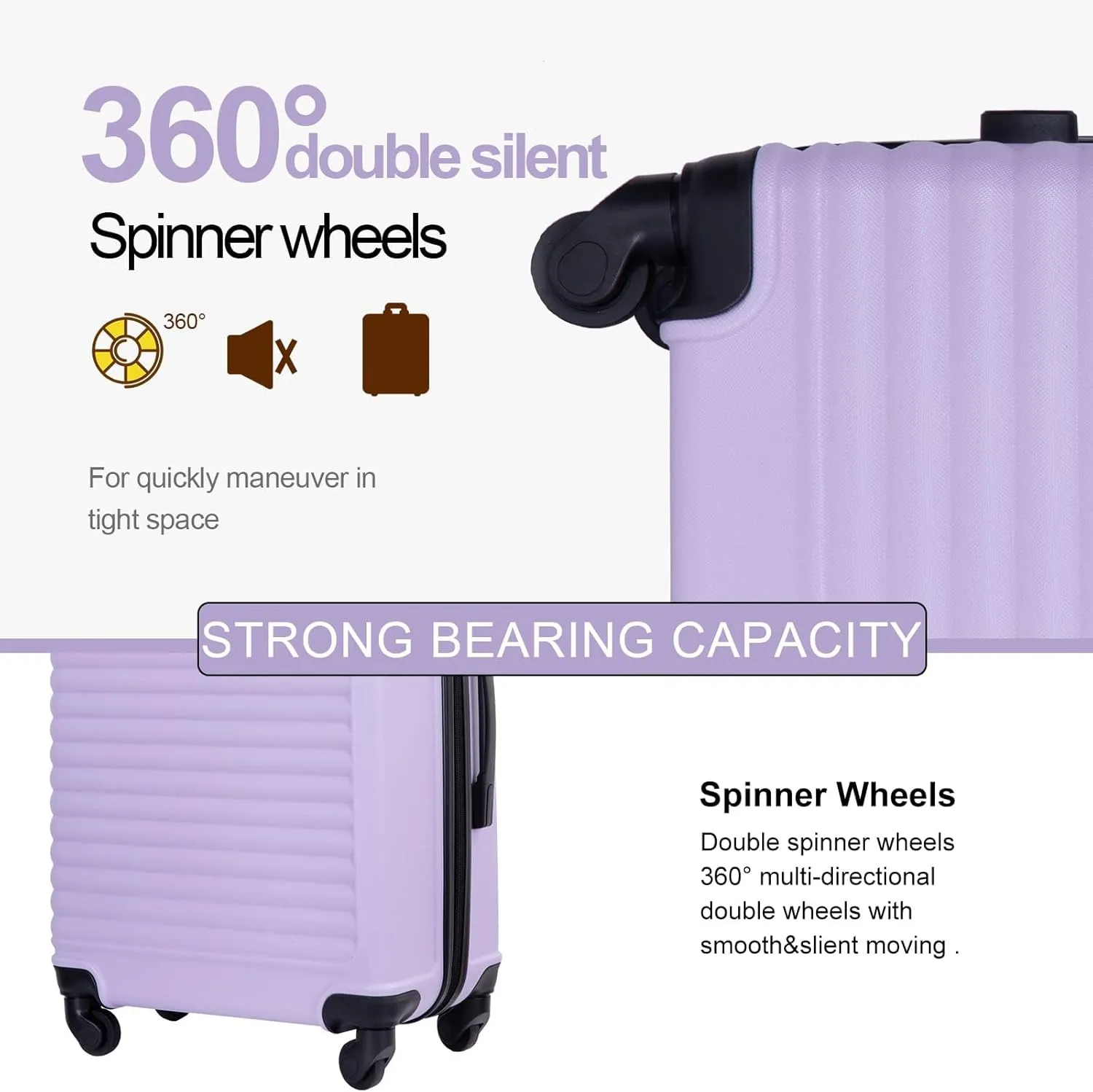 Carry On Luggage,Suitcases with Wheels Hardshell,ABS Lightweight Carry On Suitcase, 20-Inch,Lavender