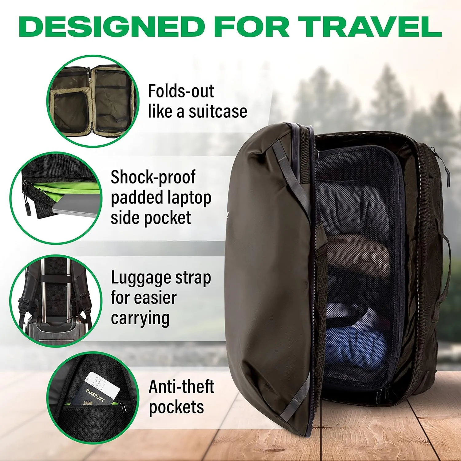 Carry On Travel Backpack Bundle | Island Hopper Travel Backpack with Toiletry Bag and Compression Packing Cube Set (Black with 4 Piece, 28L)
