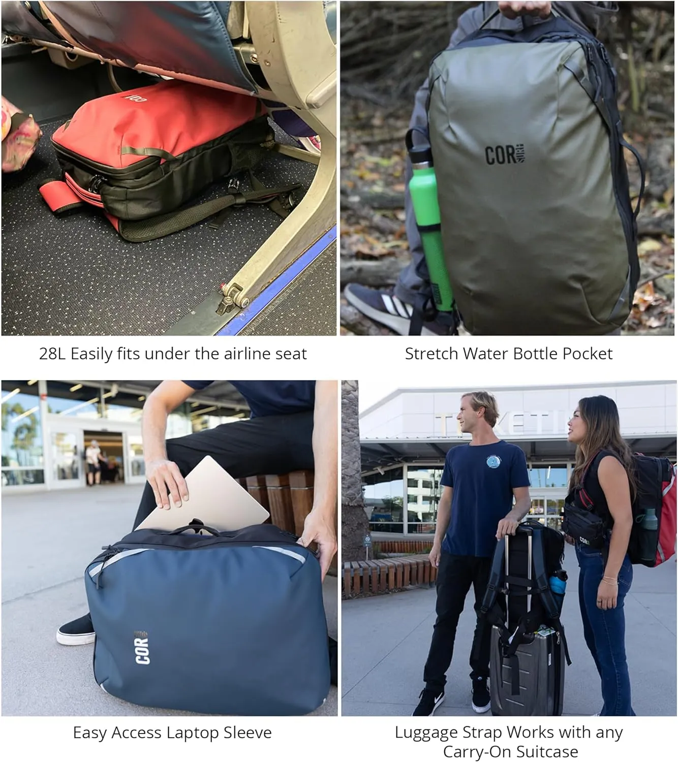 Carry On Travel Backpack Bundle | Island Hopper Travel Backpack with Toiletry Bag and Compression Packing Cube Set (Black with 4 Piece, 28L)
