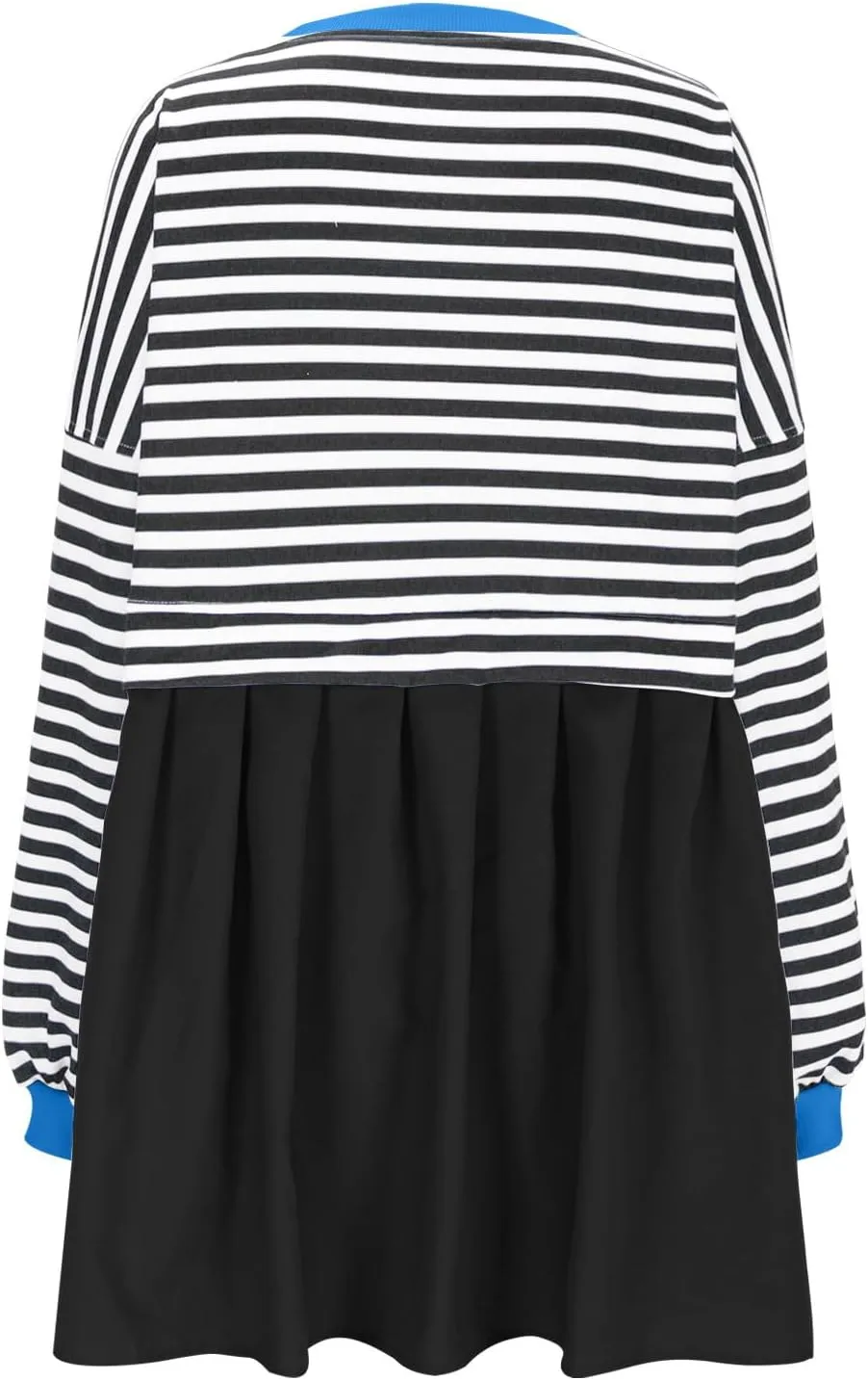 Casual Dresses for Women 2024 Trendy Long Sleeve Fall Pleated Striped Mini Dress Loose Crewneck Ruffle Preppy Clothes