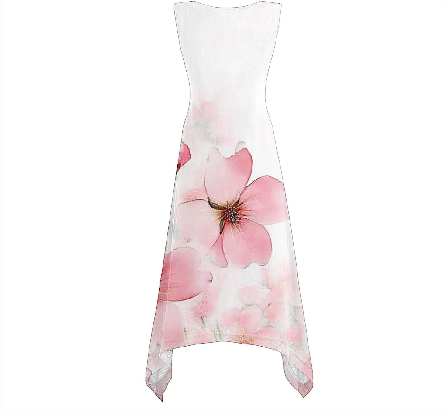 Casual Dresses for Women Summer Sleeveless Floral Beach Sundresses Flowy Irregular Hem Wedding Guest Midi Dress