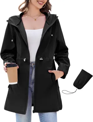 Century Star Women Waterproof Rain Jacket Lightweight Packable Raincoats for Women with Hood Long Rain Coat Windbreaker