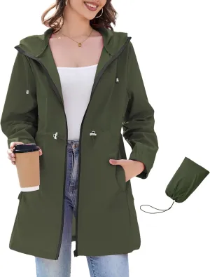 Century Star Women Waterproof Rain Jacket Lightweight Packable Raincoats for Women with Hood Long Rain Coat Windbreaker