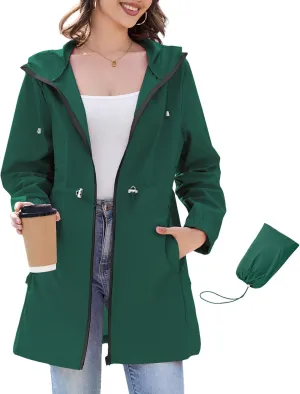 Century Star Women Waterproof Rain Jacket Lightweight Packable Raincoats for Women with Hood Long Rain Coat Windbreaker