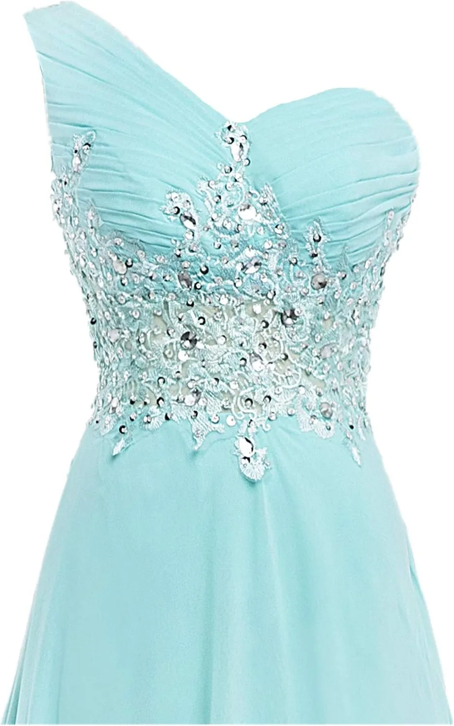 CharmingBridal One Shoulder Prom Dresses Lace Pleated Chiffon Long Evening Gowns