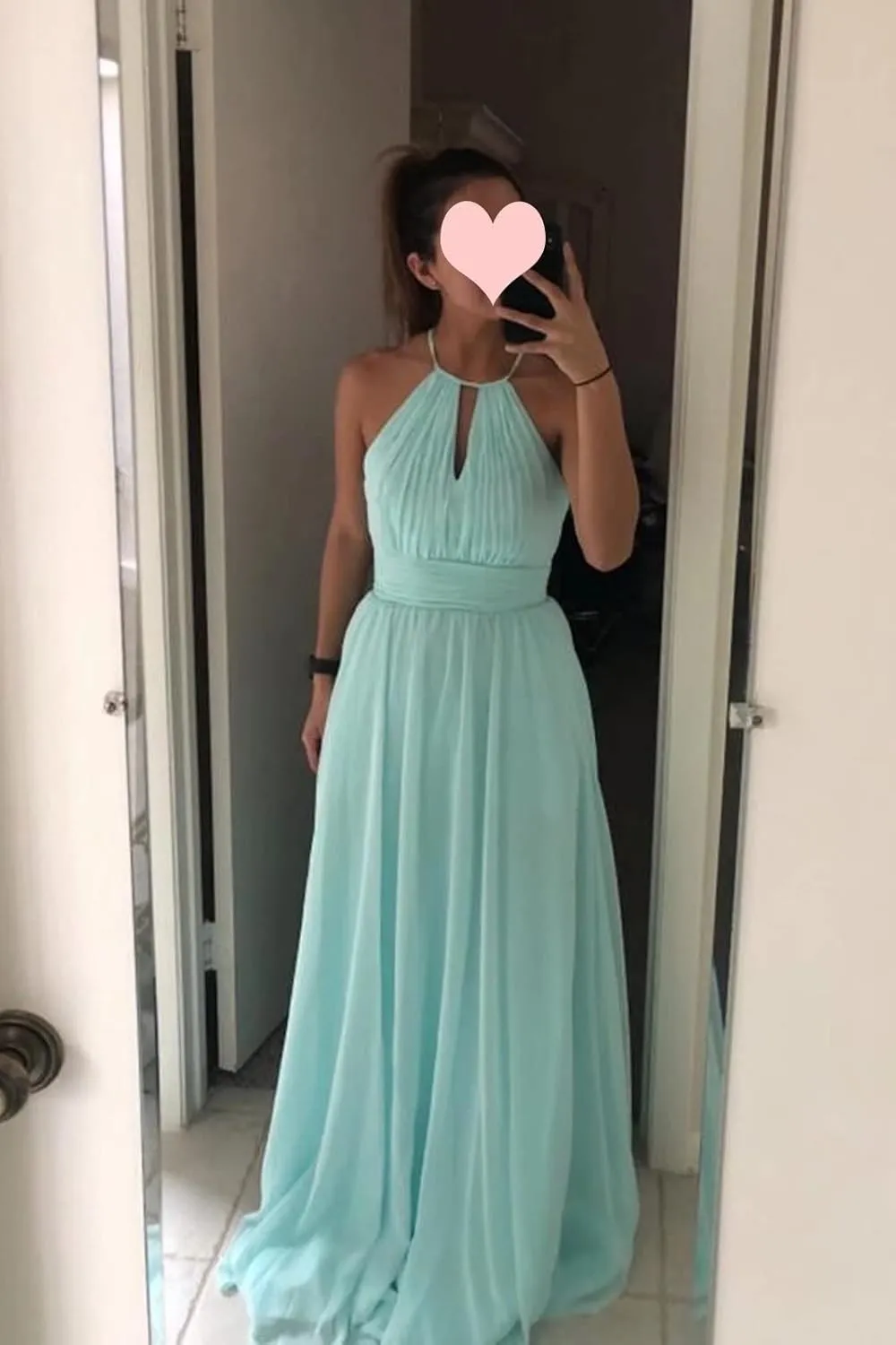 Chiffon Halter Bridesmaid Dresses for Women Girls A Line Pleated Long Prom Dress with Pockets