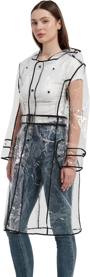 clear rain jacket clear raincoats for women eva transparent raincoat with belt lightweight rainwear waterproof
