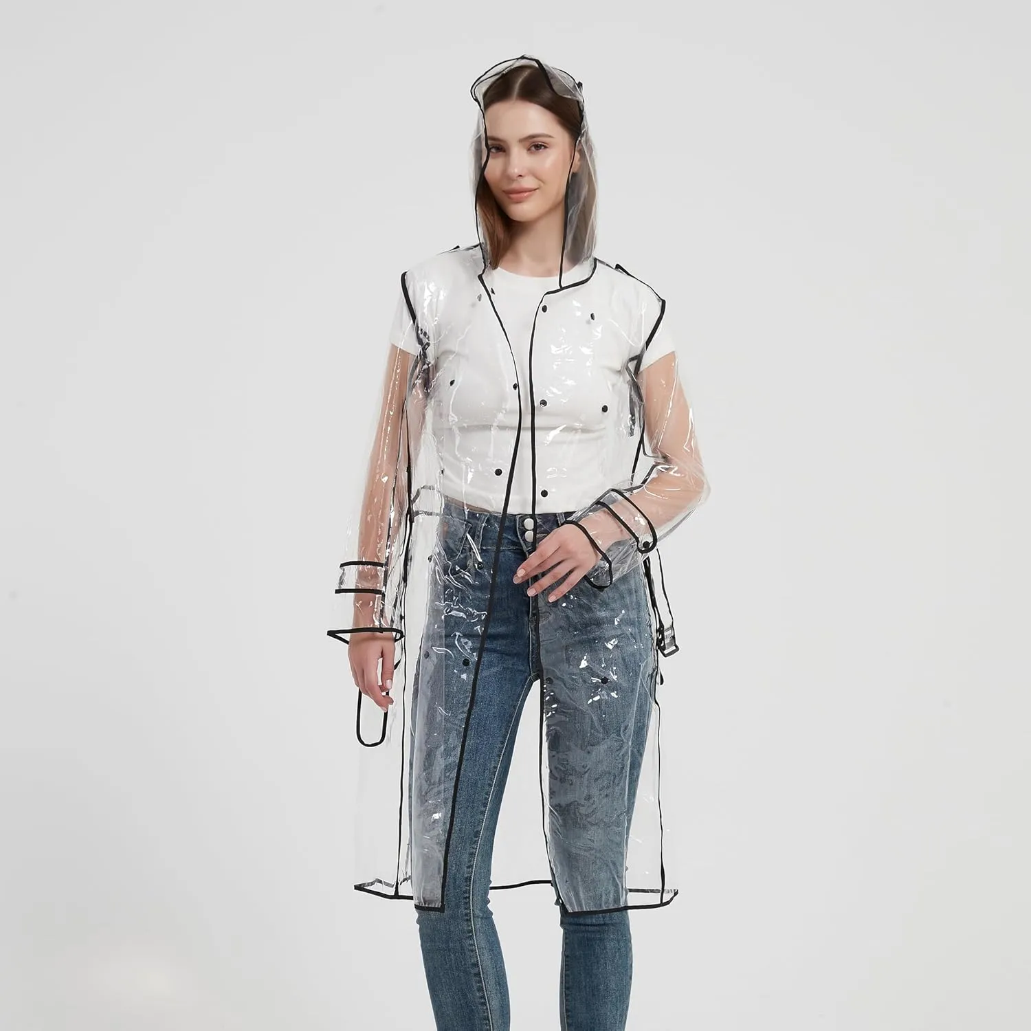 clear rain jacket clear raincoats for women eva transparent raincoat with belt lightweight rainwear waterproof