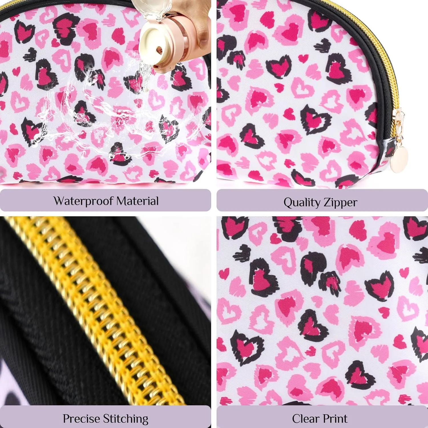 Cosmetic Bag, Small Travel Makeup Bag Zipper Pouch Cute Gifts for women Makeup Organizer, Wrinkle Resistant Leopard Print Travel Pouch (Heart leopard)