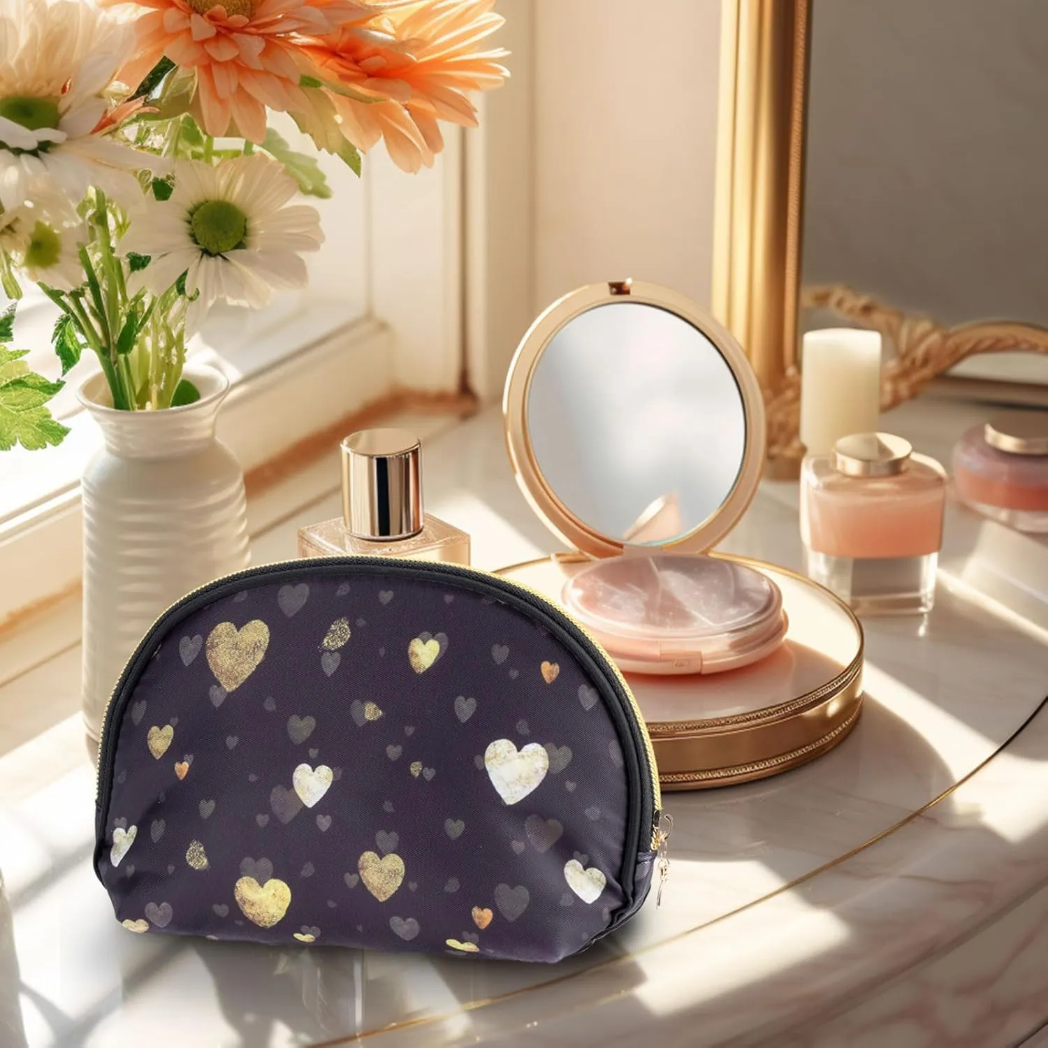 Cosmetic Bag, Small Travel Makeup Bag Zipper Pouch Cute Gifts for women Makeup Organizer, Wrinkle Resistant Leopard Print Travel Pouch (Heart)