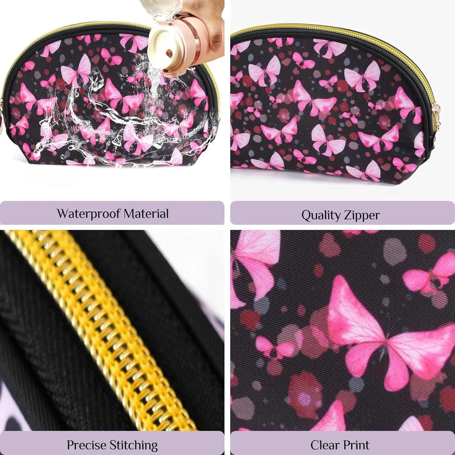 Cosmetic Bag, Small Travel Makeup BagZipper Pouch Cute Gifts for womenMakeup Organizer, Wrinkle Resistant Butterfly Print Travel Pouch