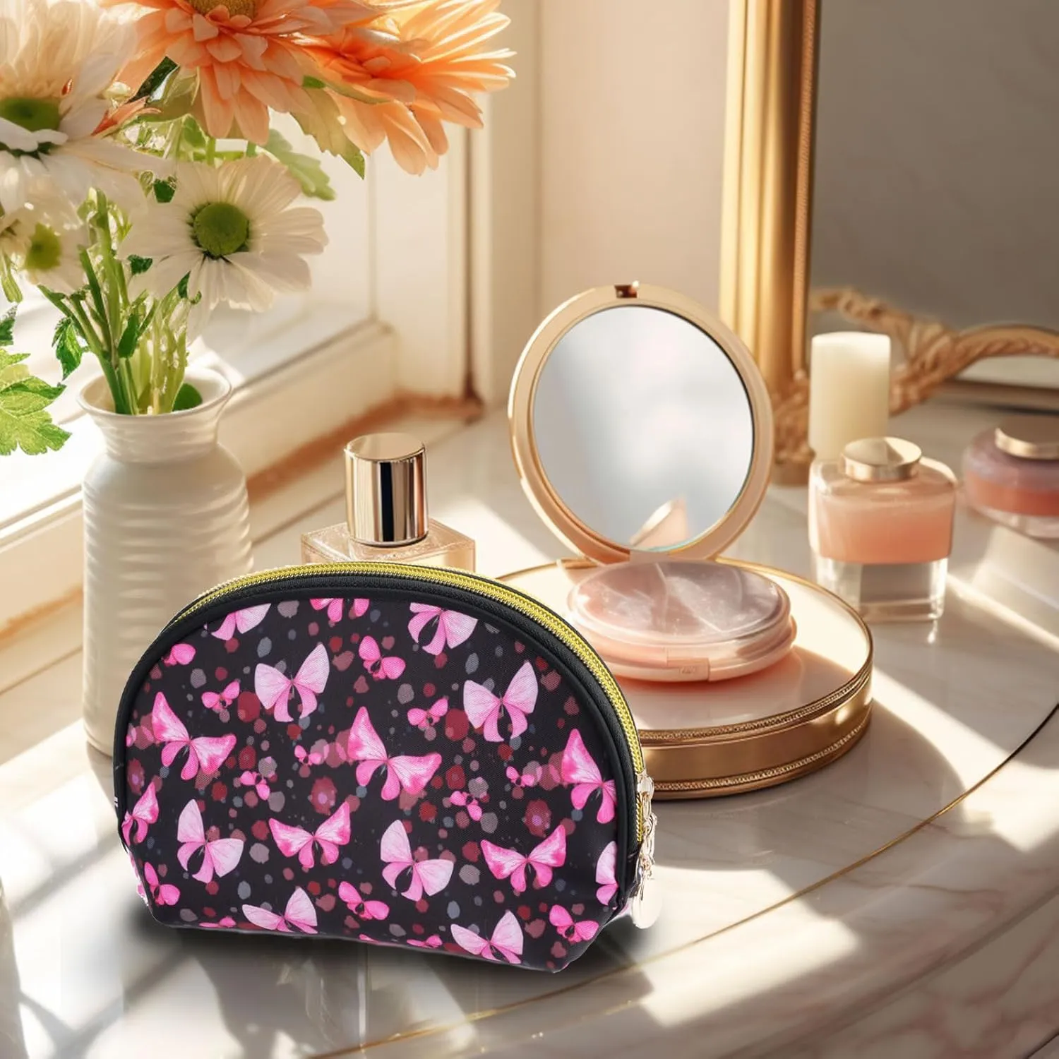 Cosmetic Bag, Small Travel Makeup BagZipper Pouch Cute Gifts for womenMakeup Organizer, Wrinkle Resistant Butterfly Print Travel Pouch