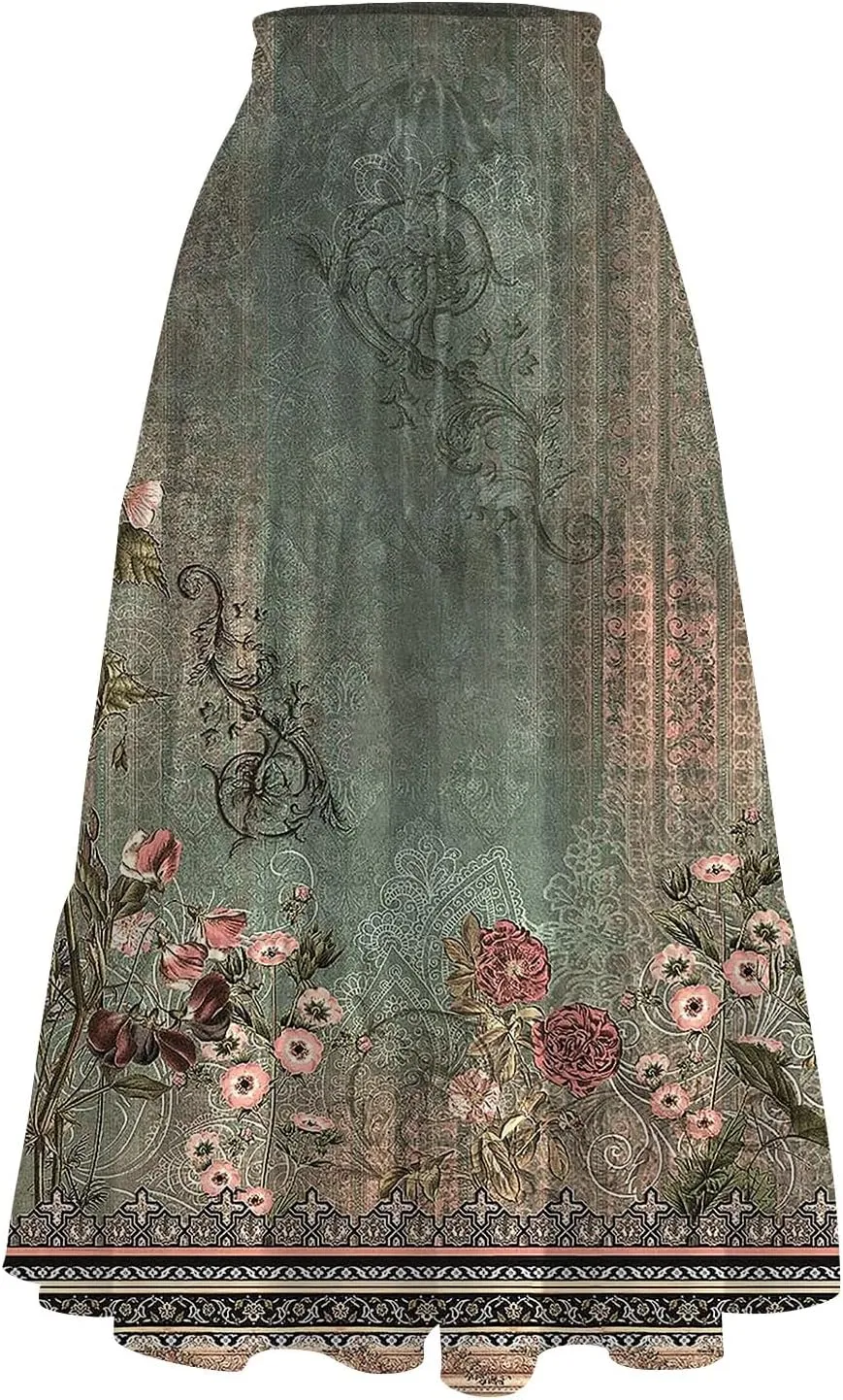 COTECRAM Boho Skirts for Women 2025 Trendy Summer Flowy Swing Tiered A-Line Floral Skirt Casual Pleated Long Beach Dress