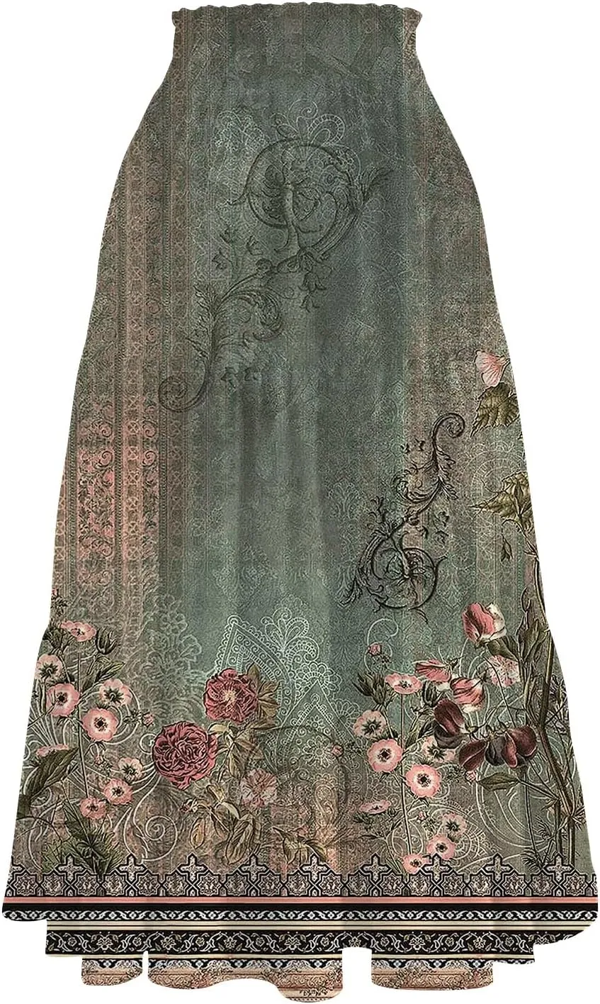 COTECRAM Boho Skirts for Women 2025 Trendy Summer Flowy Swing Tiered A-Line Floral Skirt Casual Pleated Long Beach Dress