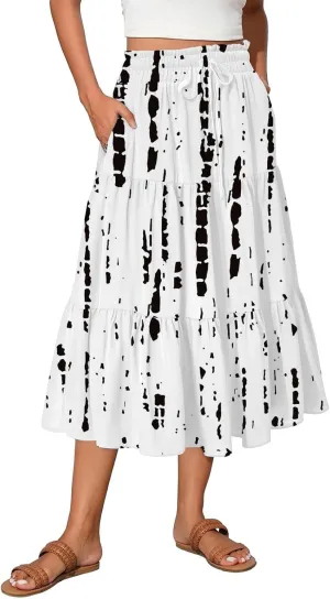 COTECRAM Boho Skirts for Women 2025 Trendy Summer Flowy Swing Tiered A-Line Floral Skirt Casual Pleated Long Beach Dress
