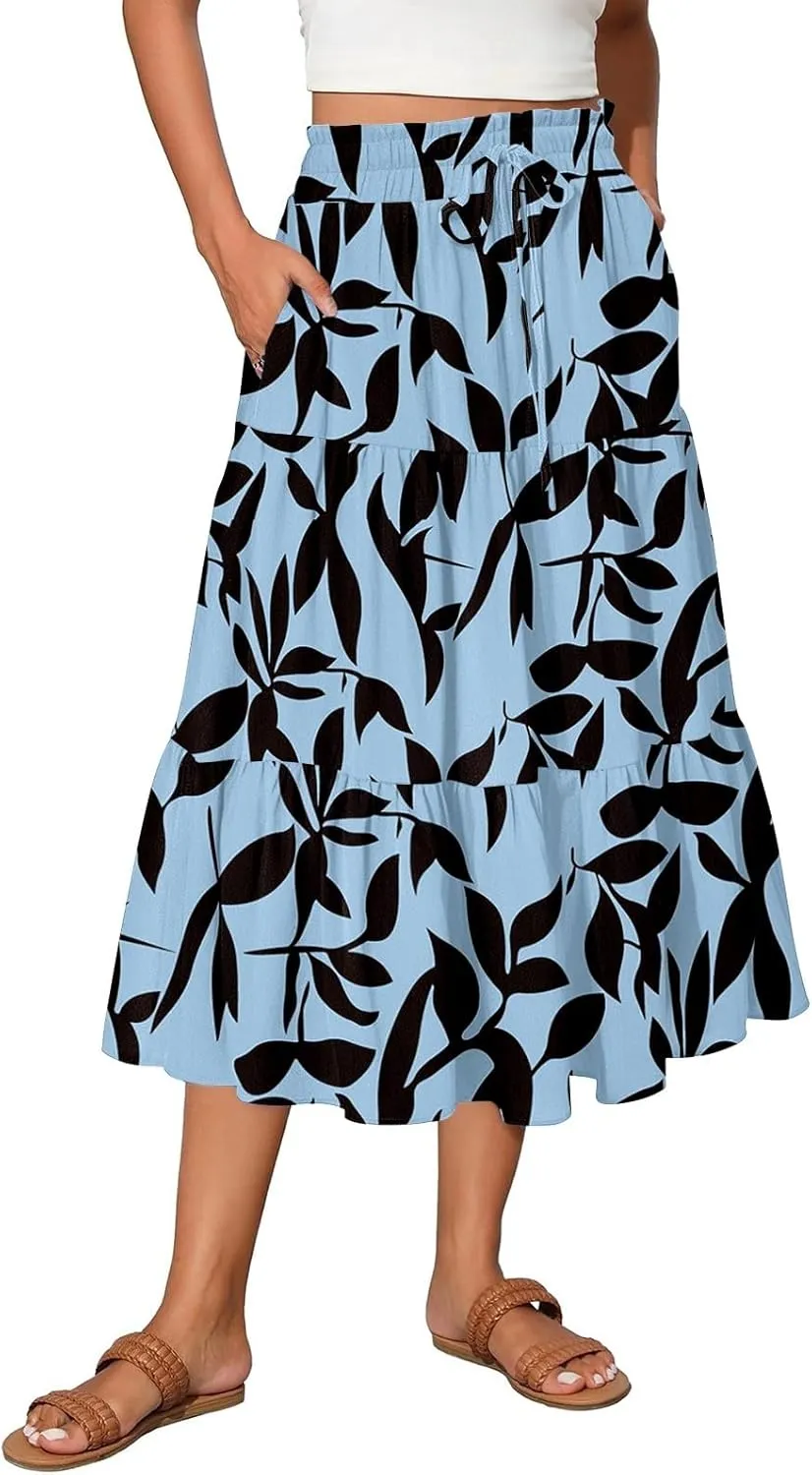 COTECRAM Boho Skirts for Women 2025 Trendy Summer Flowy Swing Tiered A-Line Floral Skirt Casual Pleated Long Beach Dress