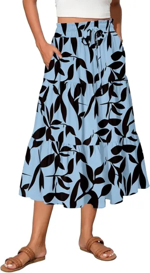 COTECRAM Boho Skirts for Women 2025 Trendy Summer Flowy Swing Tiered A-Line Floral Skirt Casual Pleated Long Beach Dress