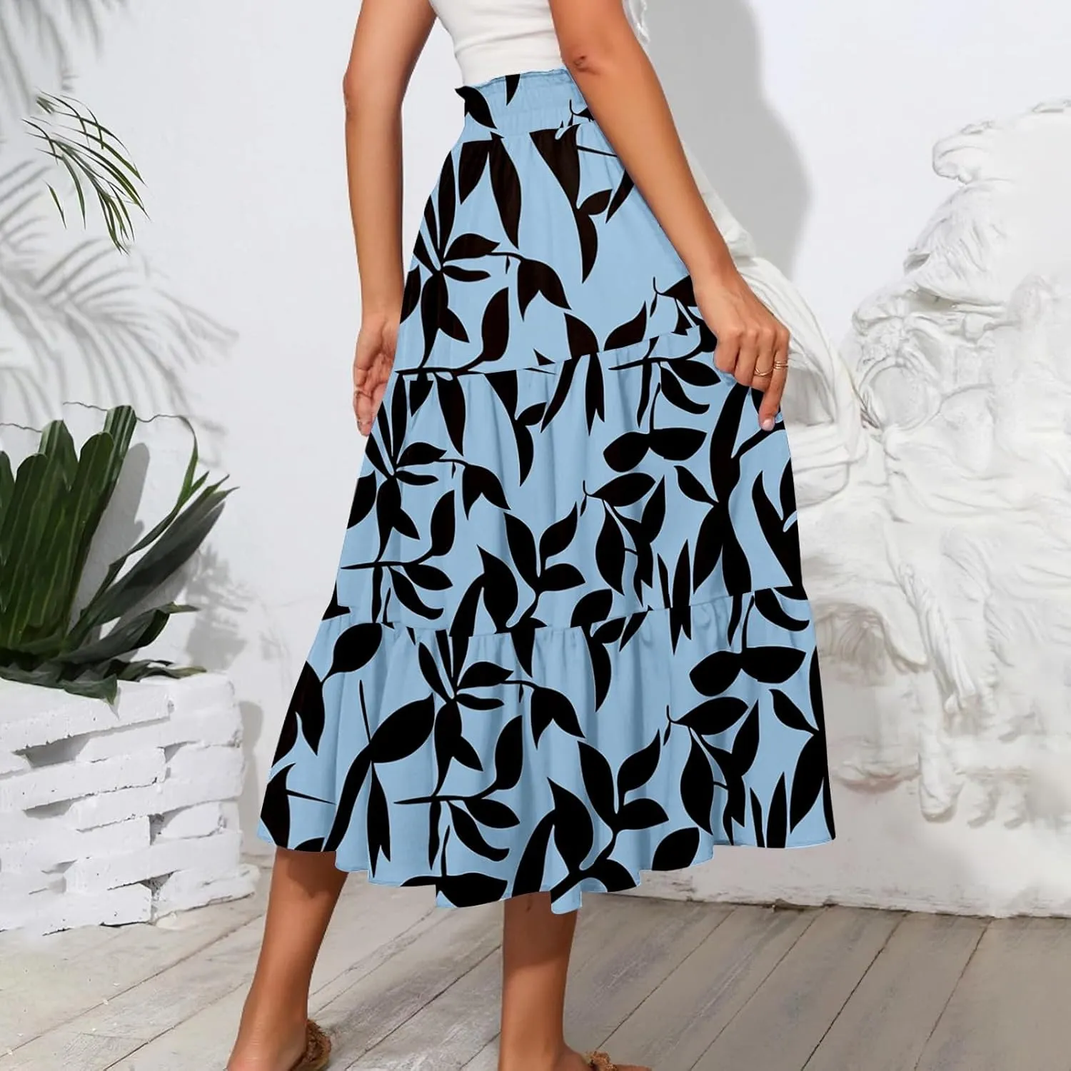 COTECRAM Boho Skirts for Women 2025 Trendy Summer Flowy Swing Tiered A-Line Floral Skirt Casual Pleated Long Beach Dress