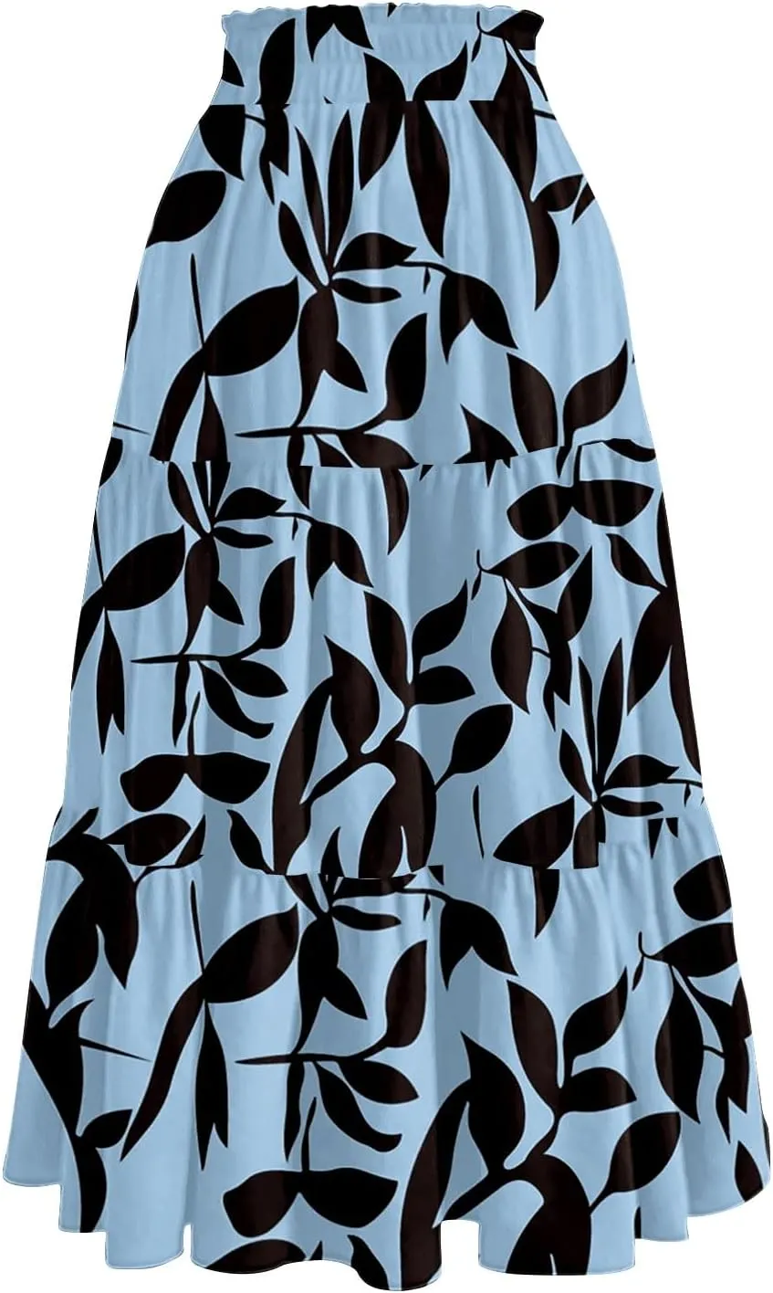 COTECRAM Boho Skirts for Women 2025 Trendy Summer Flowy Swing Tiered A-Line Floral Skirt Casual Pleated Long Beach Dress