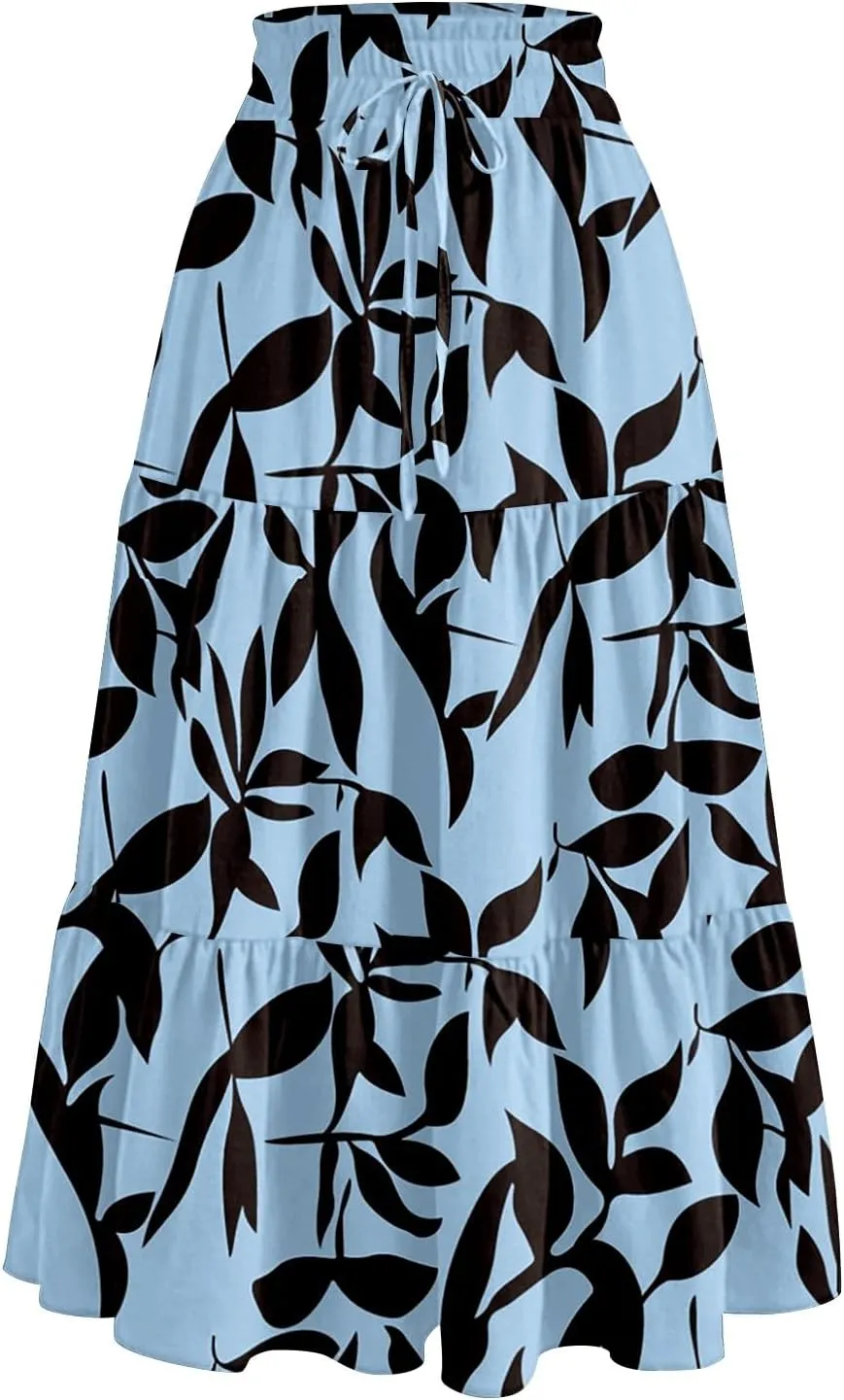 COTECRAM Boho Skirts for Women 2025 Trendy Summer Flowy Swing Tiered A-Line Floral Skirt Casual Pleated Long Beach Dress
