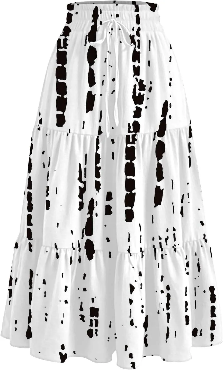 COTECRAM Boho Skirts for Women 2025 Trendy Summer Flowy Swing Tiered A-Line Floral Skirt Casual Pleated Long Beach Dress