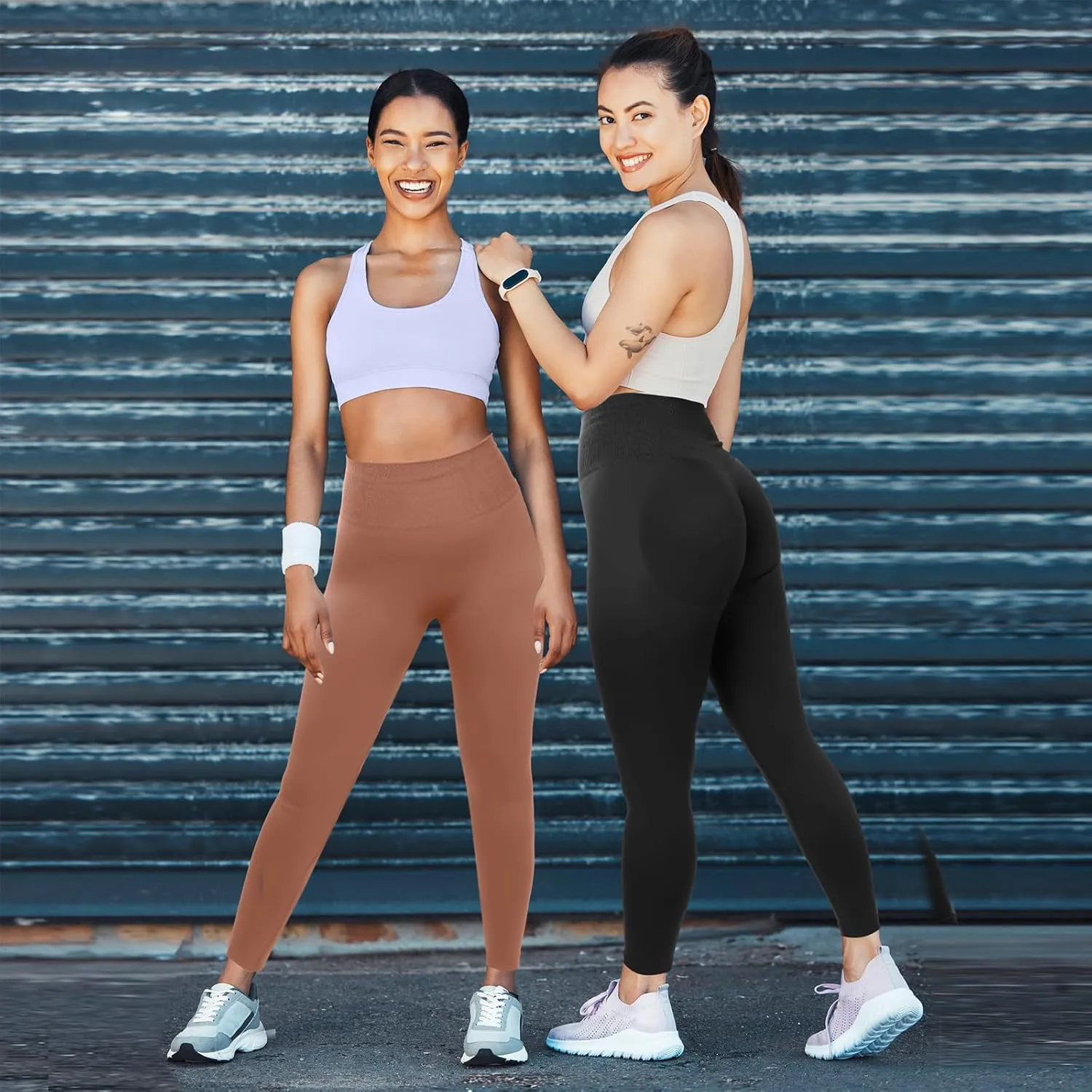 Coume 3 Pcs Womens Workout Leggings Butt Lifting Seamless Scrunch Yoga Pants Tummy Compression Medium Waist Tights