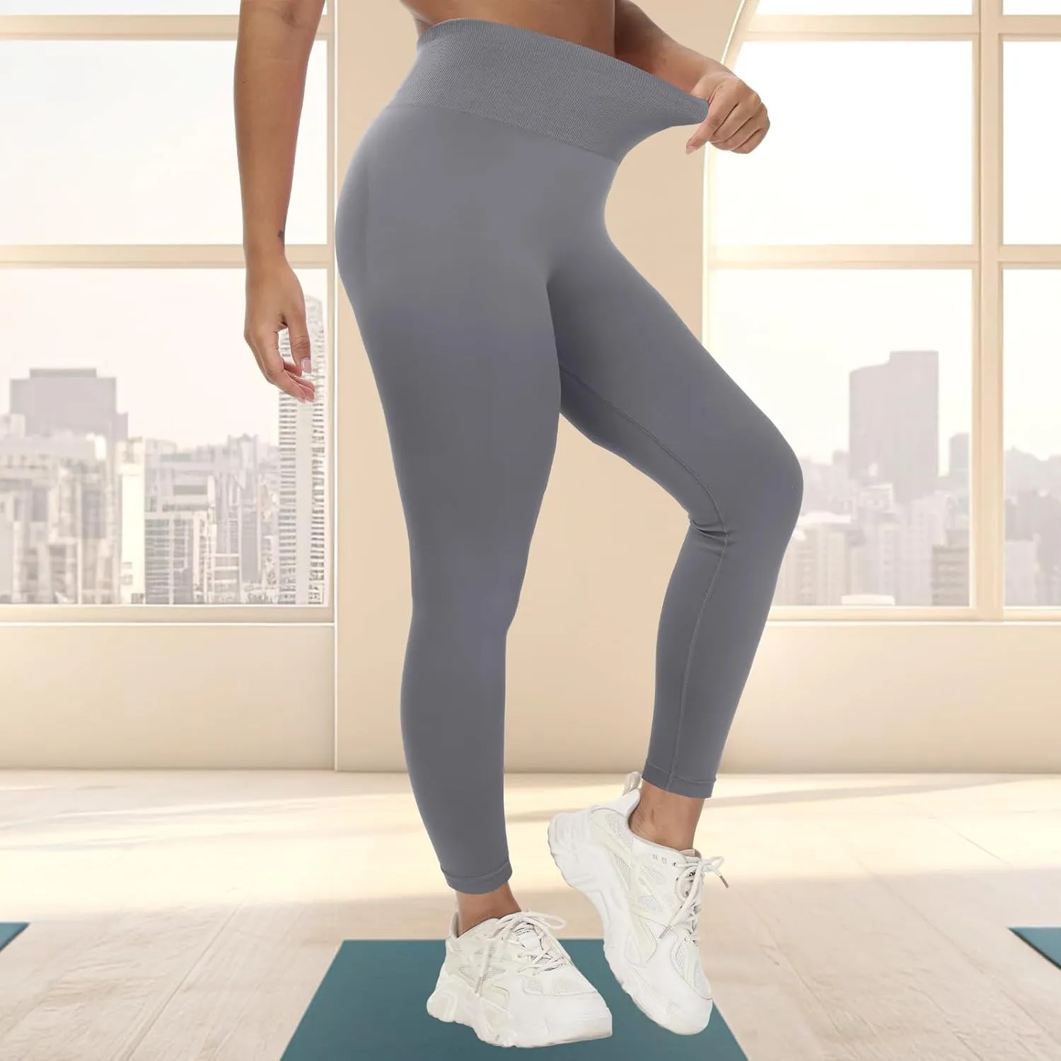 Coume 3 Pcs Womens Workout Leggings Butt Lifting Seamless Scrunch Yoga Pants Tummy Compression Medium Waist Tights