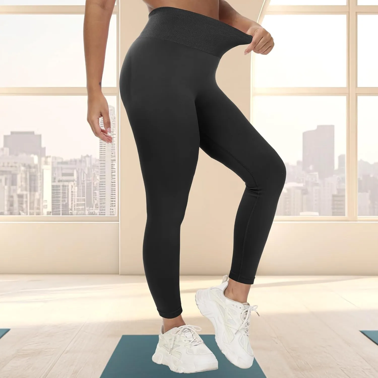 Coume 3 Pcs Womens Workout Leggings Butt Lifting Seamless Scrunch Yoga Pants Tummy Compression Medium Waist Tights