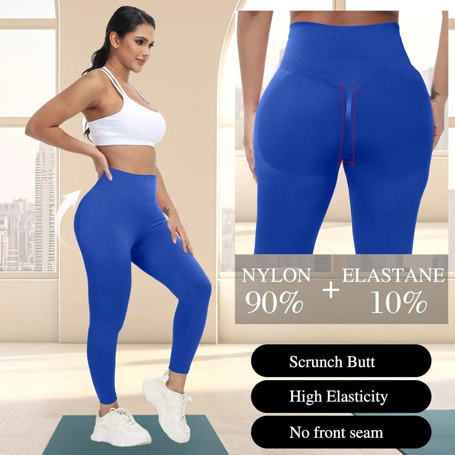 Coume 3 Pcs Womens Workout Leggings Butt Lifting Seamless Scrunch Yoga Pants Tummy Compression Medium Waist Tights