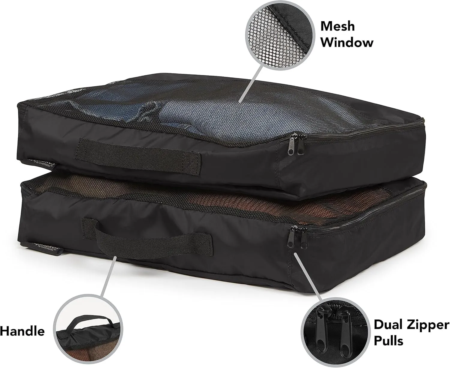Covermates Packing Cube Set - Premium Polyester - Dual Zipper Pulls - Carrying Handle - Front Mesh Window - Travel Organization, Black