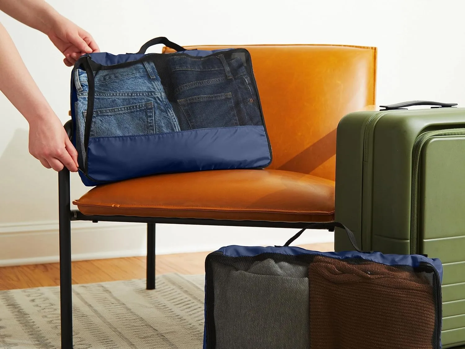 Covermates Packing Cube Set - Premium Polyester - Dual Zipper Pulls - Carrying Handle - Front Mesh Window - Travel Organization, Blue