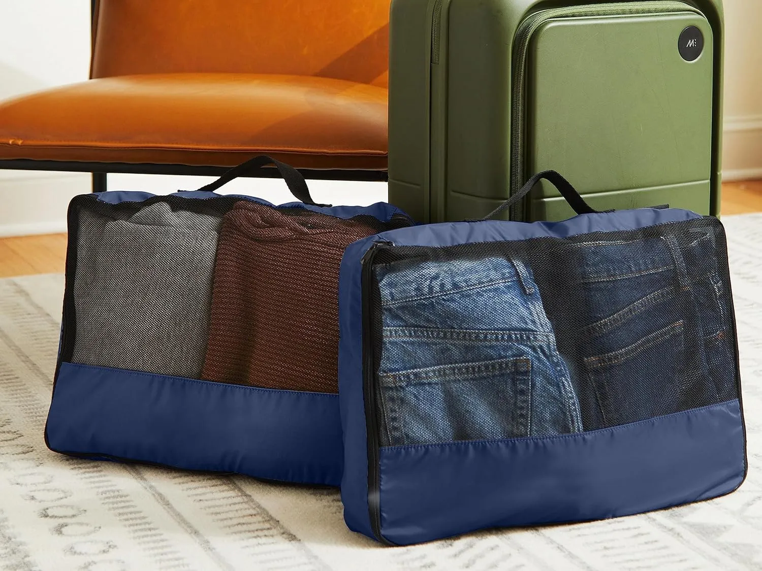 Covermates Packing Cube Set - Premium Polyester - Dual Zipper Pulls - Carrying Handle - Front Mesh Window - Travel Organization, Blue