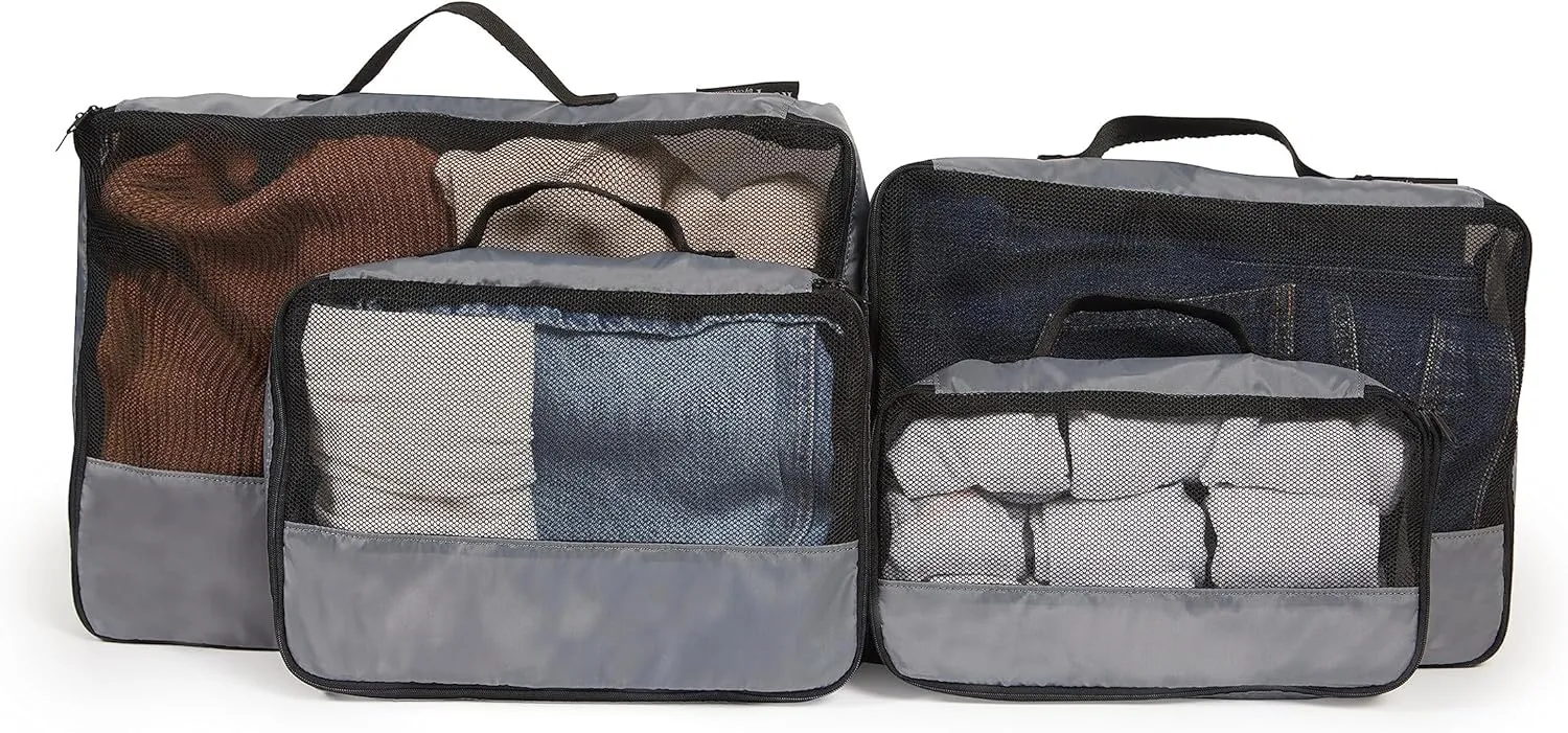 Covermates Packing Cube Set - Premium Polyester - Dual Zipper Pulls - Carrying Handle - Front Mesh Window - Travel Organization, Grey