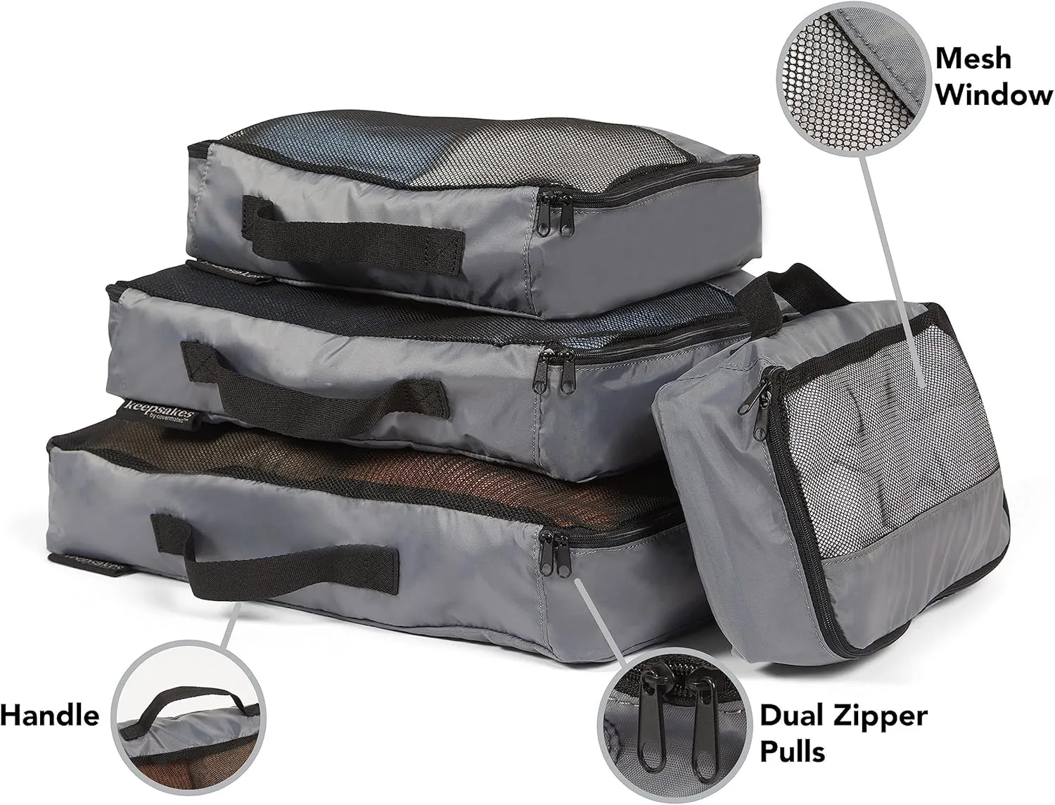 Covermates Packing Cube Set - Premium Polyester - Dual Zipper Pulls - Carrying Handle - Front Mesh Window - Travel Organization, Grey