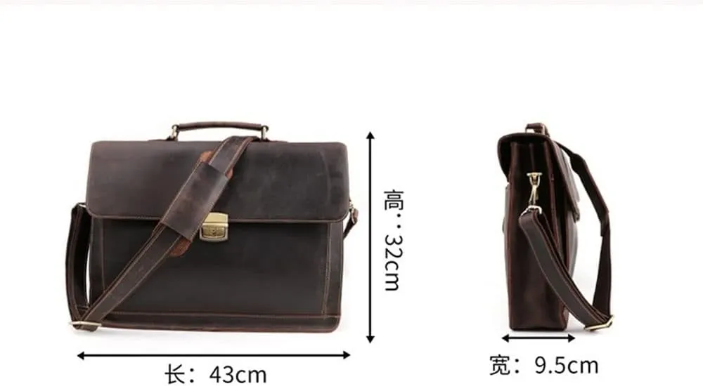 CSCDD Retro Men's Briefcase 15.6 Inch Laptop Business Bag Messenger Leather Bag Horizontal
