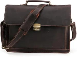 CSCDD Retro Men's Briefcase 15.6 Inch Laptop Business Bag Messenger Leather Bag Horizontal