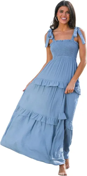 CUPSHE Women Pretty Smocked Cami Dress Adjustable Straps Summer Maxi Dresses