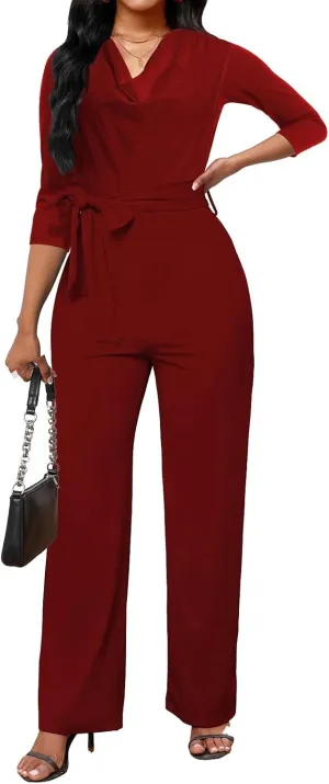 CuteCherry Women's jumpsuits Elegant Sexy Short Sleeve Casual Business Stripe Long Pants Rompers With Belt
