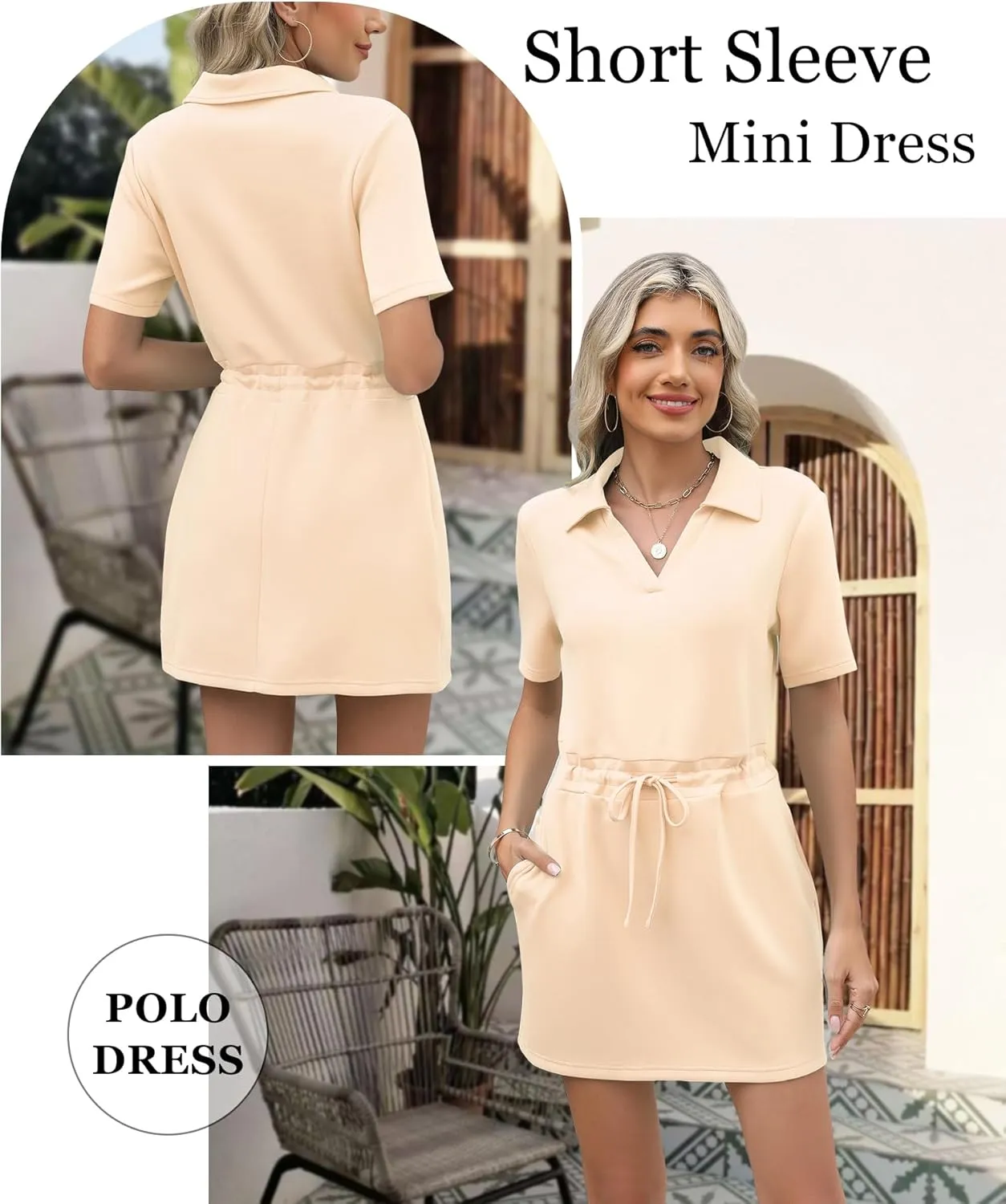 Deer Lady 2025 Casual Summer T Shirt Dress for Women Drawstring Short Sleeve V Neck Mini Shift Dresses with Pockets