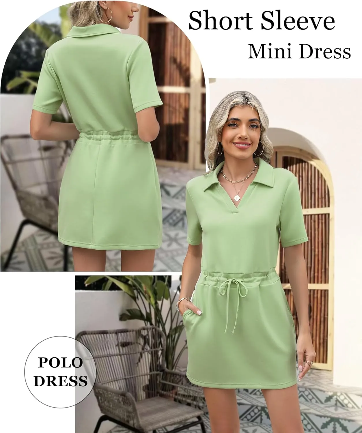 Deer Lady 2025 Casual Summer T Shirt Dress for Women Drawstring Short Sleeve V Neck Mini Shift Dresses with Pockets