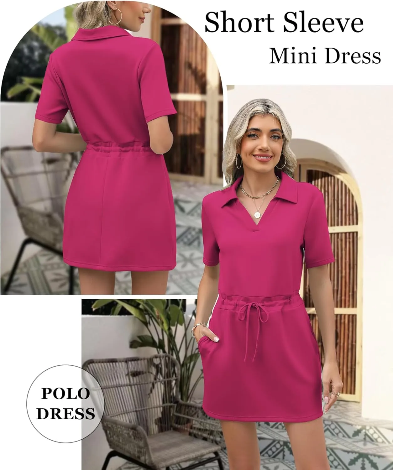 Deer Lady 2025 Casual Summer T Shirt Dress for Women Drawstring Short Sleeve V Neck Mini Shift Dresses with Pockets