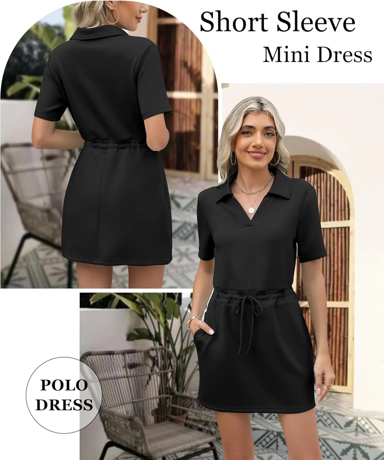 Deer Lady 2025 Casual Summer T Shirt Dress for Women Drawstring Short Sleeve V Neck Mini Shift Dresses with Pockets