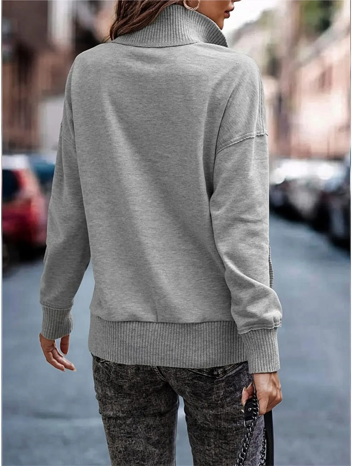 DGHM-JLMY Women's Button Fashion Street Sweater Long Sleeve Oversized Hooded Sweatshirt With Pockets Henley Hoodies Pullover