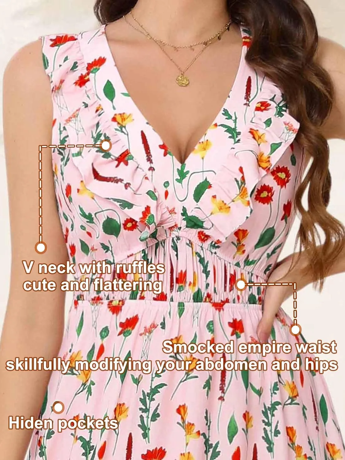 DIRASS Women's Rayon Dresses with Pockets Empire Waist Ruffle Sleeveless Mini Sundresses