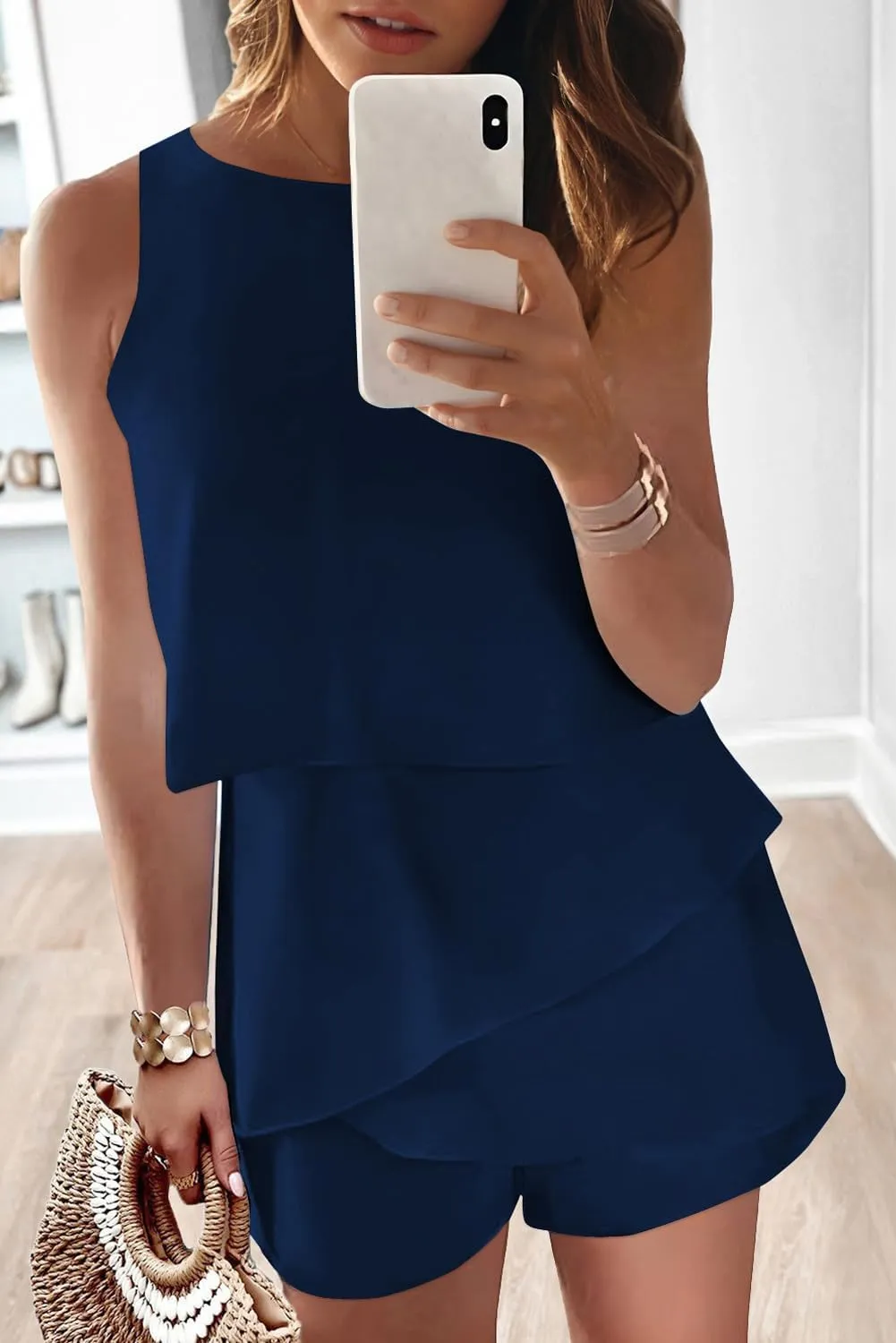 Dokotoo Womens Summer Jumpsuits 2025 Casual Ruffle Chiffon Sleeveless Rompers