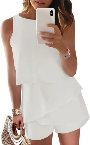 Dokotoo Womens Summer Jumpsuits 2025 Casual Ruffle Chiffon Sleeveless Rompers