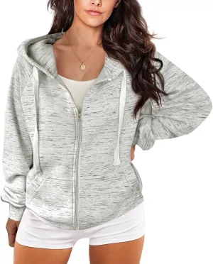 DOUBLJU Womens Full Zip Up Hoodies Long Sleeve Fall Outfits Oversized Sweatshirt