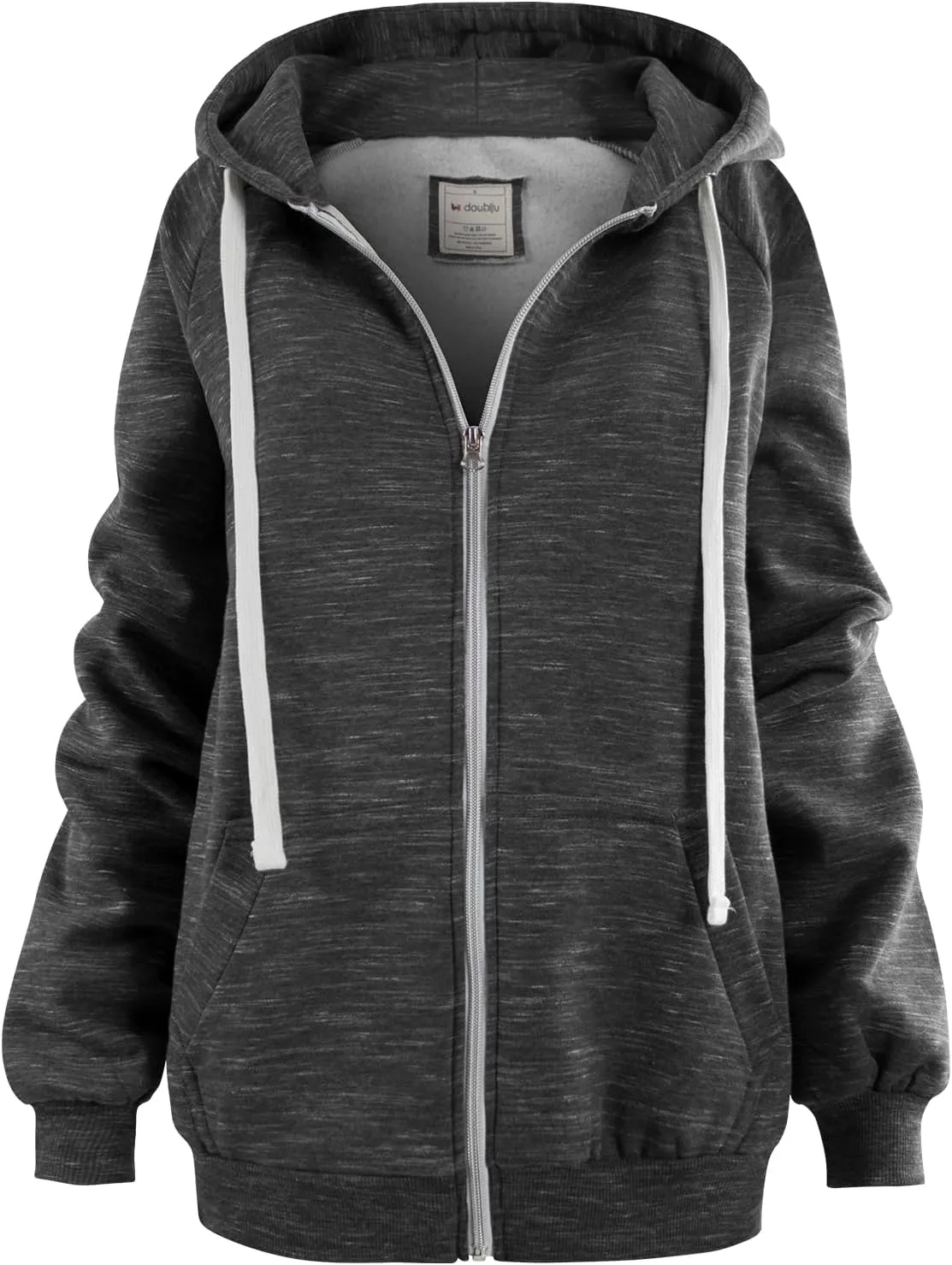 DOUBLJU Womens Full Zip Up Hoodies Long Sleeve Fall Outfits Oversized Sweatshirt