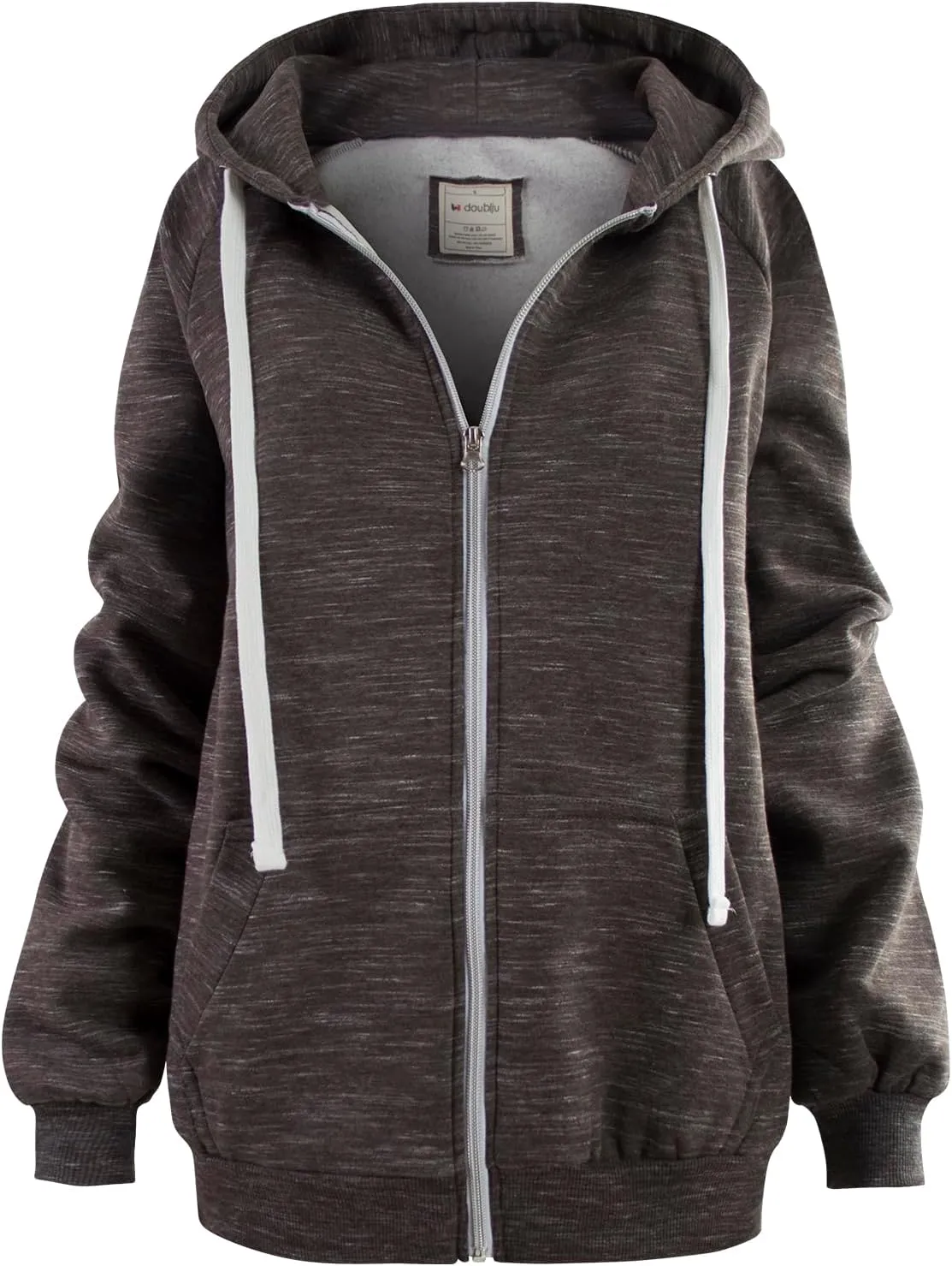 DOUBLJU Womens Full Zip Up Hoodies Long Sleeve Fall Outfits Oversized Sweatshirt